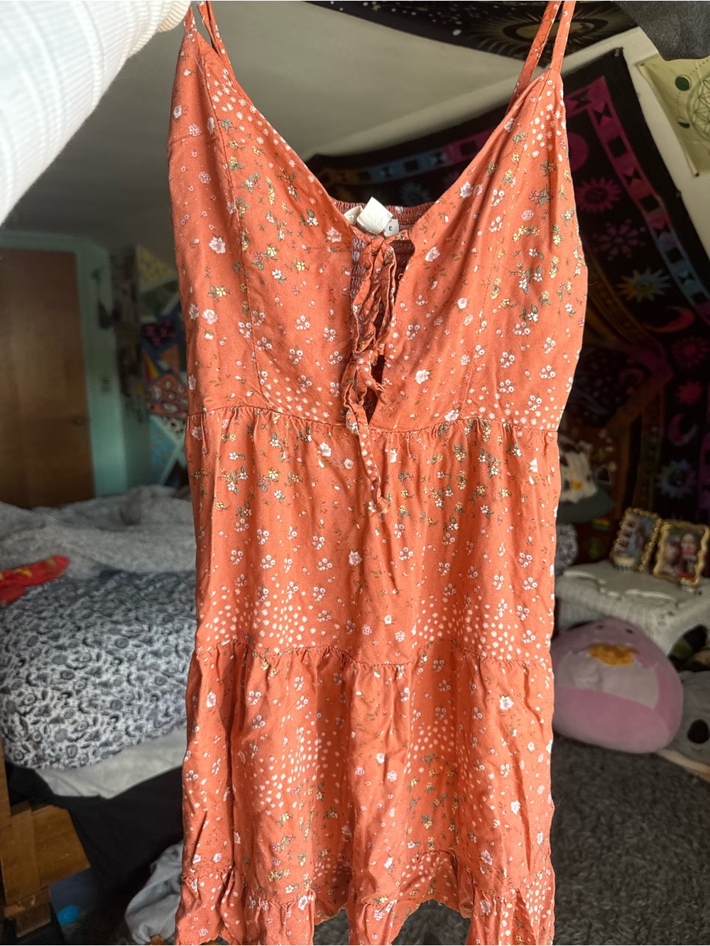 Aeropostale Rust Floral Tie-Front Mini Sundress